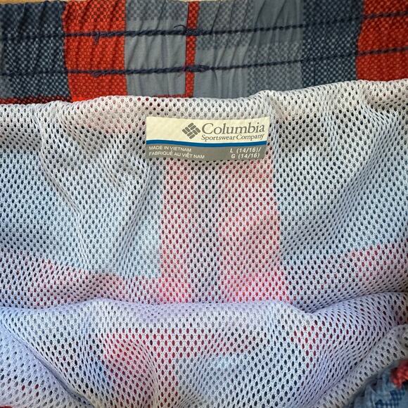 Columbia blue red checkered lined swim shorts SIZE 14 - Picture 2 of 3